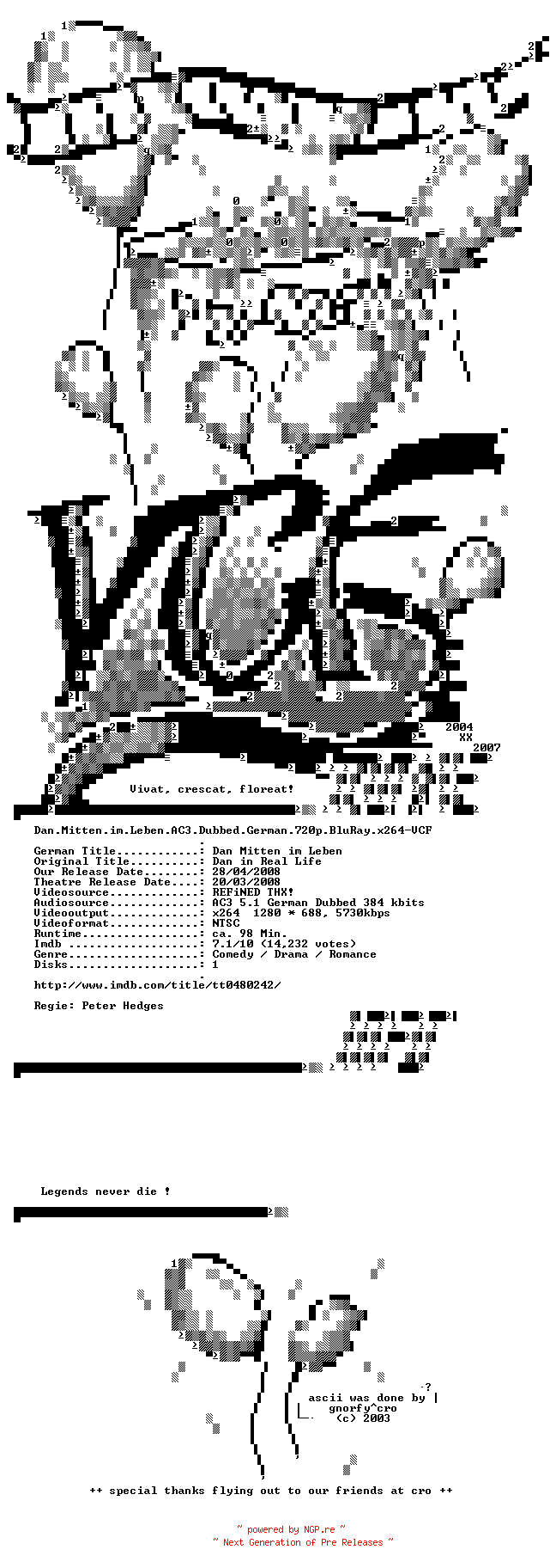 NFO for the release Dan.Mitten.im.Leben.AC3.Dubbed.German.720p.BluRay.x264-VCF by VCF
