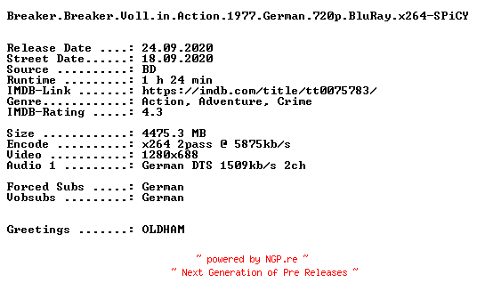 NFO for the release Breaker.Breaker.Voll.in.Action.1977.German.720p.BluRay.x264-SPiCY by SPiCY