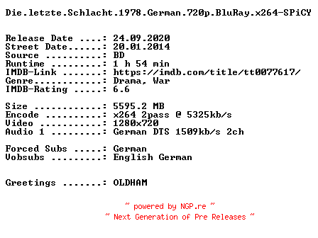 NFO for the release Die.letzte.Schlacht.1978.German.720p.BluRay.x264-SPiCY by SPiCY