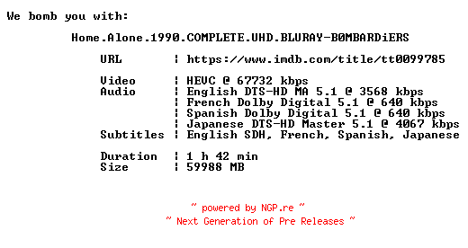 NFO for the release Home.Alone.1990.COMPLETE.UHD.BLURAY-B0MBARDiERS by B0MBARDiERS