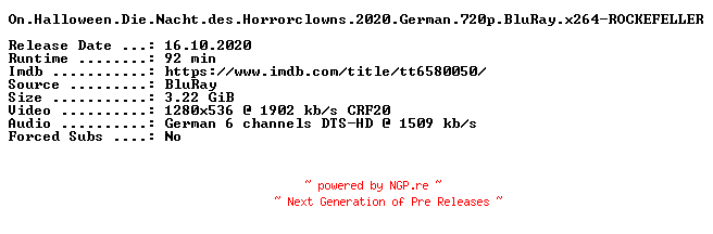 NFO for the release On.Halloween.Die.Nacht.des.Horrorclowns.2020.German.720p.BluRay.x264-ROCKEFELLER by ROCKEFELLER