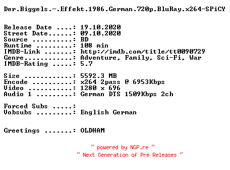 NFO for the release Der.Biggels.-.Effekt.1986.German.720p.BluRay.x264-SPiCY by SPiCY