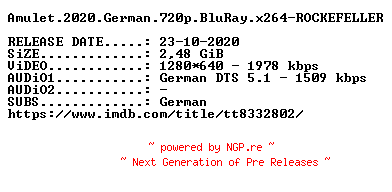 NFO for the release Amulet.2020.German.720p.BluRay.x264-ROCKEFELLER by ROCKEFELLER