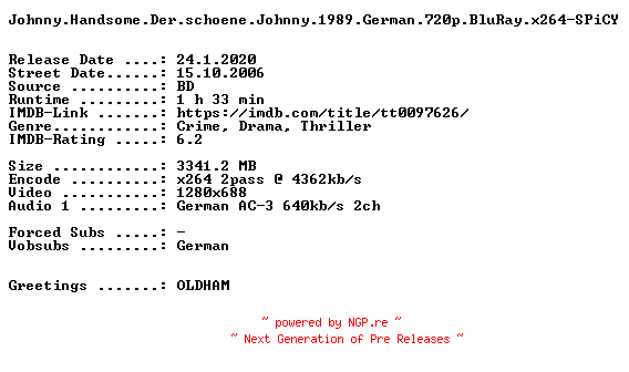 NFO for the release Johnny.Handsome.Der.schoene.Johnny.1989.German.720p.BluRay.x264-SPiCY by SPiCY