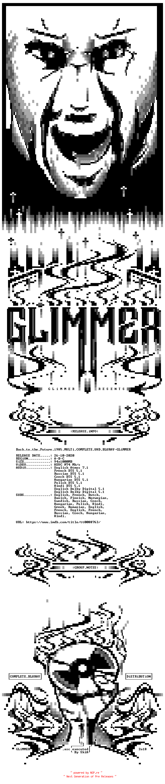 NFO for the release Back.to.the.Future.1985.MULTi.COMPLETE.UHD.BLURAY-GLiMMER by GLiMMER