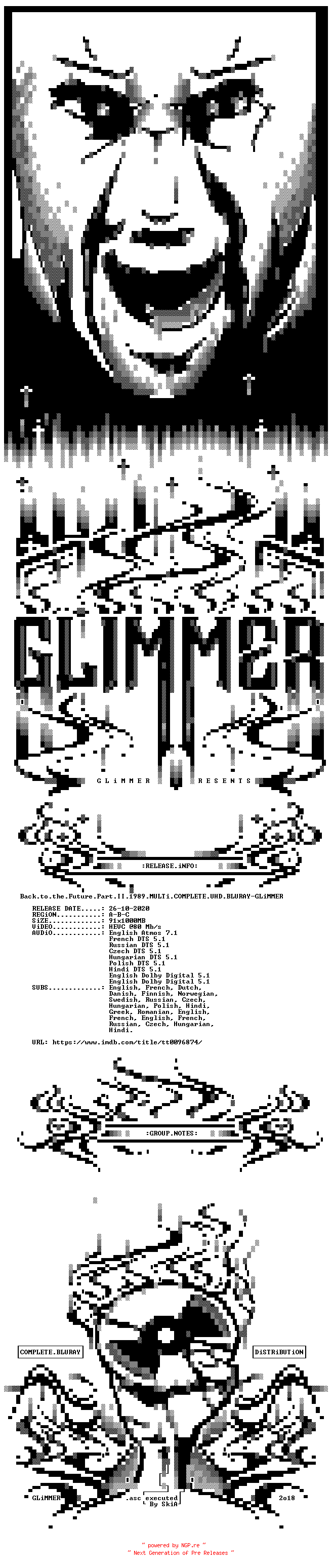 NFO for the release Back.to.the.Future.Part.II.1989.MULTi.COMPLETE.UHD.BLURAY-GLiMMER by GLiMMER