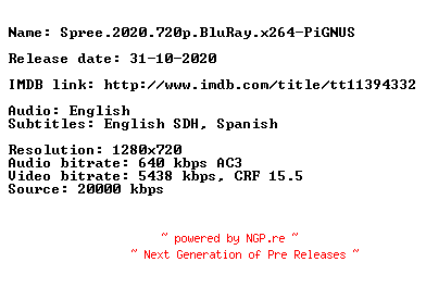 NFO for the release Spree.2020.720p.BluRay.x264-PiGNUS by PiGNUS