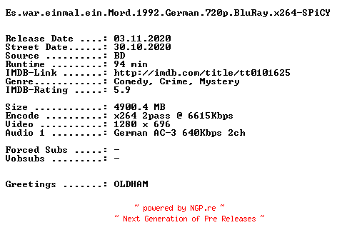 NFO for the release Es.war.einmal.ein.Mord.1992.German.720p.BluRay.x264-SPiCY by SPiCY