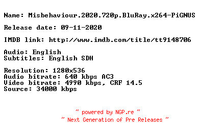 NFO for the release Misbehaviour.2020.720p.BluRay.x264-PiGNUS by PiGNUS