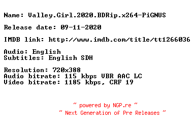 NFO for the release Valley.Girl.2020.BDRip.x264-PiGNUS by PiGNUS