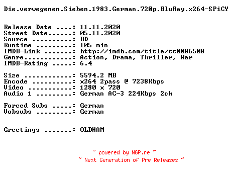 NFO for the release Die.verwegenen.Sieben.1983.German.720p.BluRay.x264-SPiCY by SPiCY