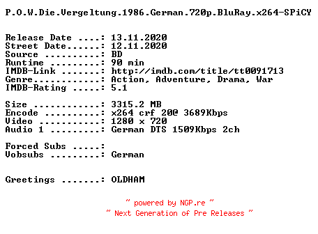 NFO for the release P.O.W.Die.Vergeltung.1986.German.720p.BluRay.x264-SPiCY by SPiCY
