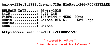 NFO for the release Amityville.3.1983.German.720p.BluRay.x264-ROCKEFELLER by ROCKEFELLER