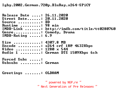 NFO for the release Igby.2002.German.720p.BluRay.x264-SPiCY by SPiCY