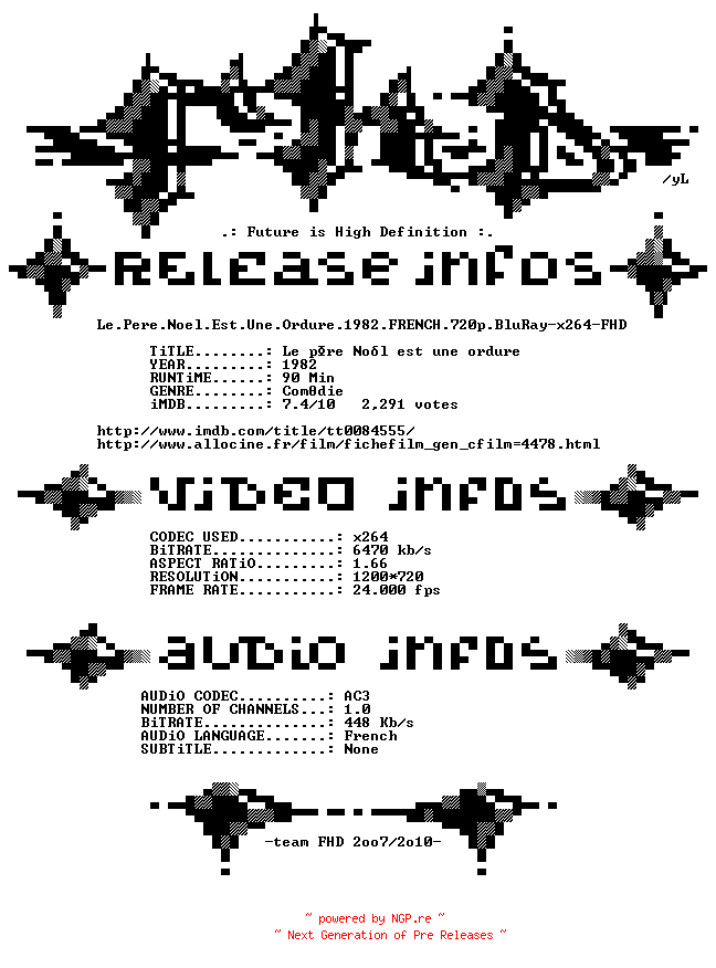 NFO for the release Le.Pere.Noel.Est.Une.Ordure.1982.FRENCH.720p.BluRay-x264-FHD by FHD