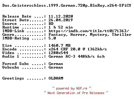 NFO for the release Das.Geisterschloss.1999.German.720p.BluRay.x264-SPiCY by SPiCY