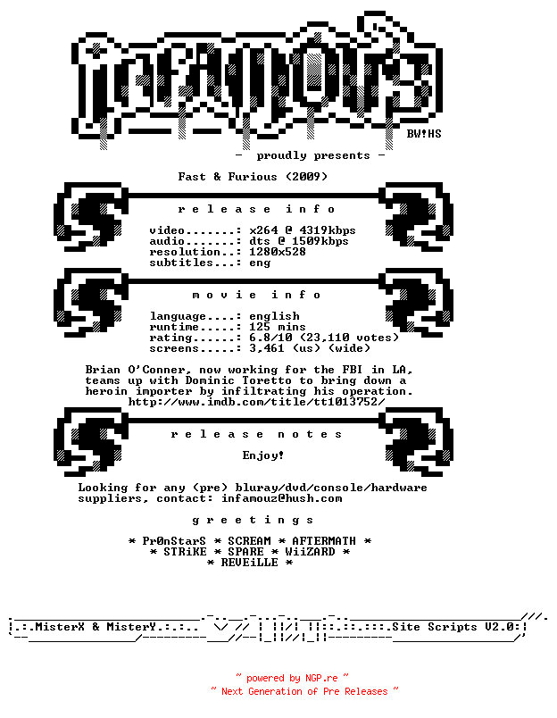 NFO for the release Fast.And.Furious.720p.BluRay.x264-iNFAMOUS by iNFAMOUS