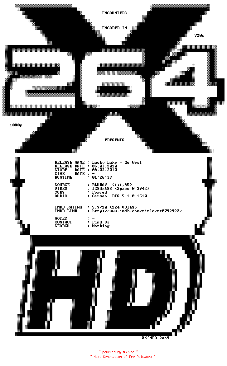 NFO for the release Lucky.Luke.Go.West.2007.German.720p.BluRay.x264-ENCOUNTERS by ENCOUNTERS