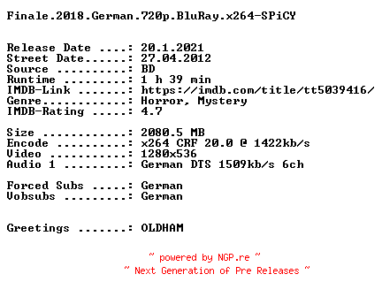 NFO for the release Finale.2018.German.720p.BluRay.x264-SPiCY by SPiCY