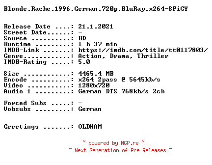 NFO for the release Blonde.Rache.1996.German.720p.BluRay.x264-SPiCY by SPiCY