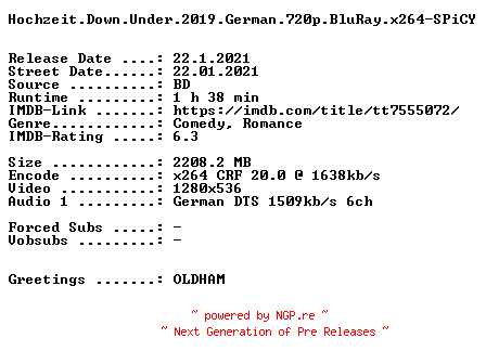 NFO for the release Hochzeit.Down.Under.2019.German.720p.BluRay.x264-SPiCY by SPiCY