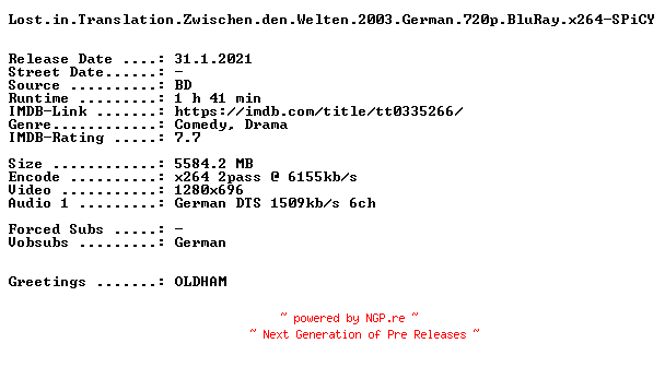 NFO for the release Lost.in.Translation.Zwischen.den.Welten.2003.German.720p.BluRay.x264-SPiCY by SPiCY