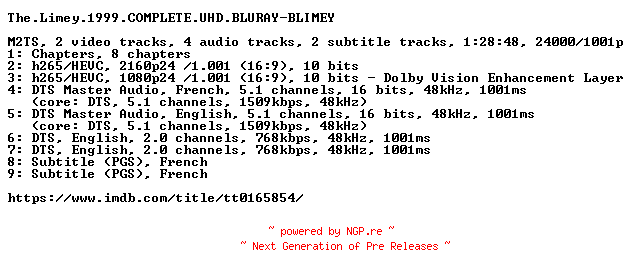 NFO for the release The.Limey.1999.COMPLETE.UHD.BLURAY-BLIMEY by BLIMEY