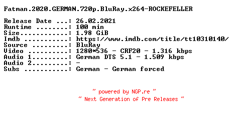 NFO for the release Fatman.2020.GERMAN.720p.BluRay.x264-ROCKEFELLER by ROCKEFELLER