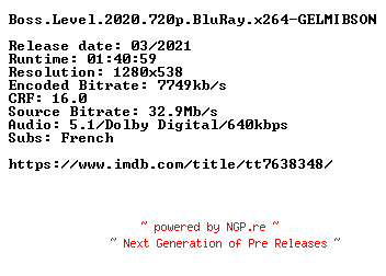 NFO for the release Boss.Level.2020.720p.BluRay.x264-GELMIBSON by GELMIBSON