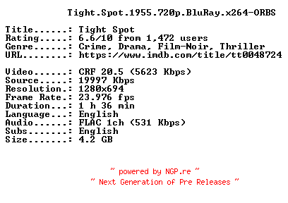 NFO for the release Tight.Spot.1955.720p.BluRay.x264-ORBS by ORBS