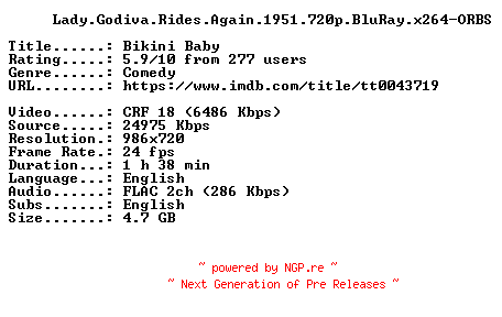 NFO for the release Lady.Godiva.Rides.Again.1951.720p.BluRay.x264-ORBS by ORBS