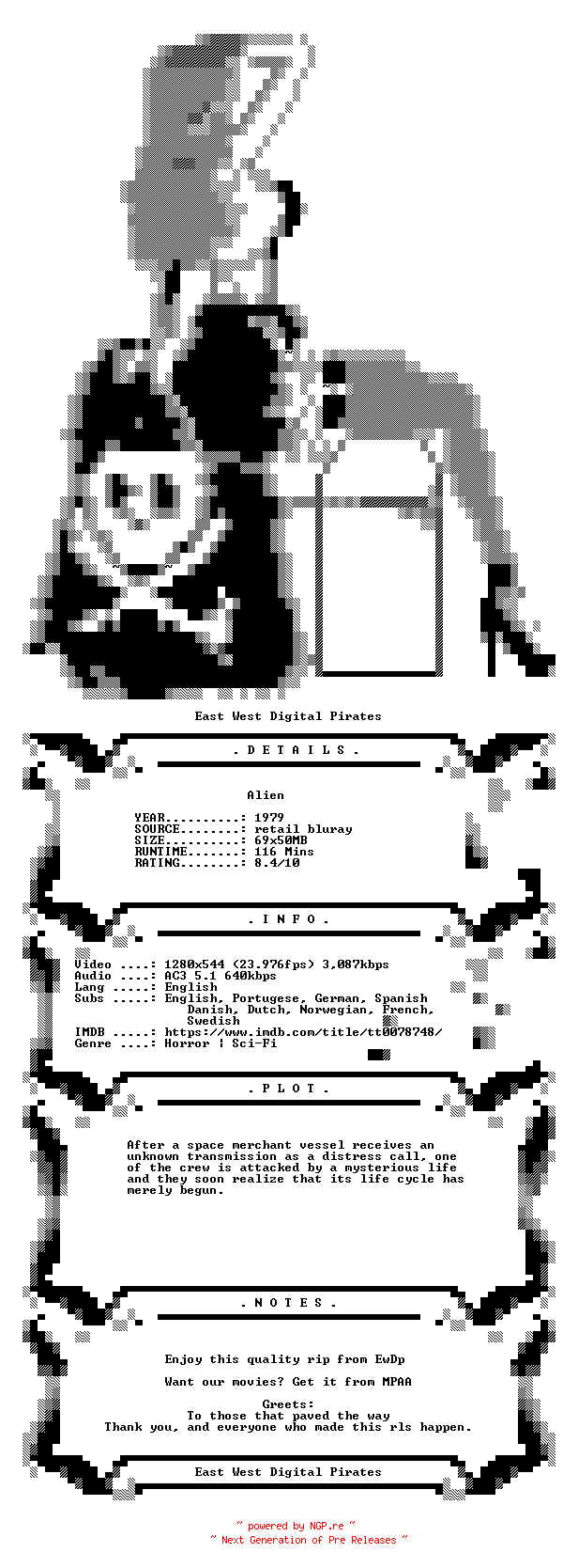 NFO for the release Alien.1979.iNTERNAL.720p.BluRay.x264-EwDp by EwDp
