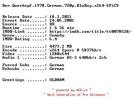 NFO for the release Der.Querkopf.1978.German.720p.BluRay.x264-SPiCY by SPiCY