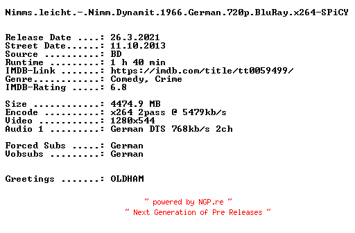 NFO for the release Nimms.leicht.-.Nimm.Dynamit.1966.German.720p.BluRay.x264-SPiCY by SPiCY