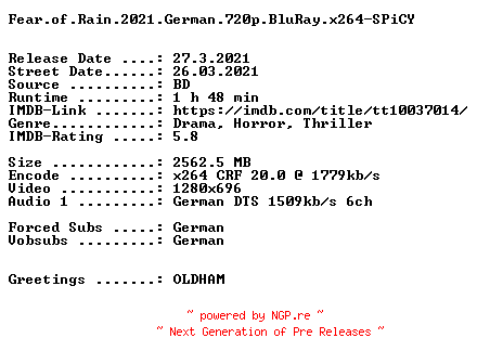 NFO for the release Fear.of.Rain.2021.German.720p.BluRay.x264-SPiCY by SPiCY