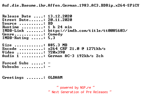 NFO for the release Auf.die.Baeume.ihr.Affen.German.1983.AC3.BDRip.x264-SPiCY by SPiCY