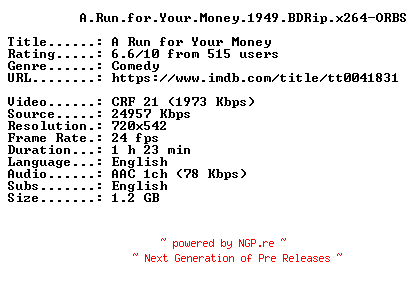 NFO for the release A.Run.for.Your.Money.1949.BDRip.x264-ORBS by ORBS