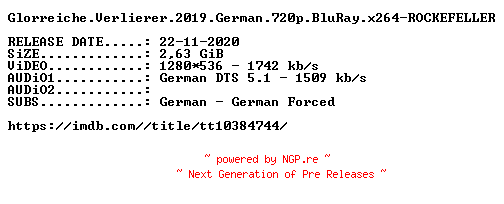 NFO for the release Glorreiche.Verlierer.2019.German.720p.BluRay.x264-ROCKEFELLER by ROCKEFELLER
