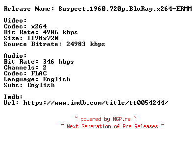 NFO for the release Suspect.1960.720p.BluRay.x264-ERMM by ERMM