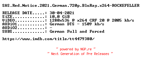 NFO for the release SAS.Red.Notice.2021.German.720p.BluRay.x264-ROCKEFELLER by ROCKEFELLER