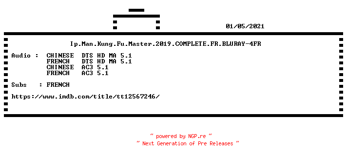 NFO for the release Ip.Man.Kung.Fu.Master.2019.COMPLETE.FR.BLURAY-4FR by 4FR