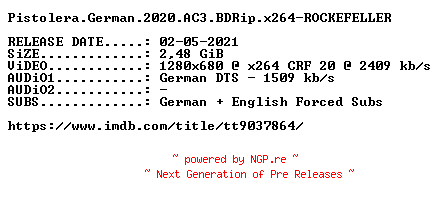 NFO for the release Pistolera.2020.German.720p.BluRay.x264-ROCKEFELLER by ROCKEFELLER