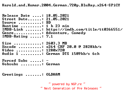NFO for the release Harold.and.Kumar.2004.German.720p.BluRay.x264-SPiCY by SPiCY