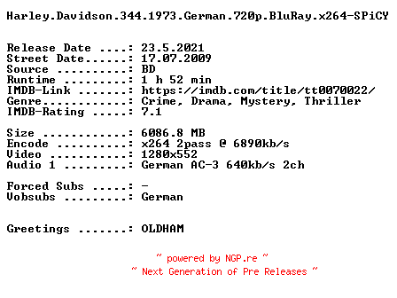 NFO for the release Harley.Davidson.344.1973.German.720p.BluRay.x264-SPiCY by SPiCY