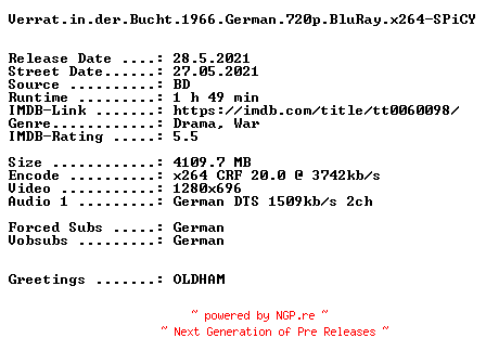 NFO for the release Verrat.in.der.Bucht.1966.German.720p.BluRay.x264-SPiCY by SPiCY