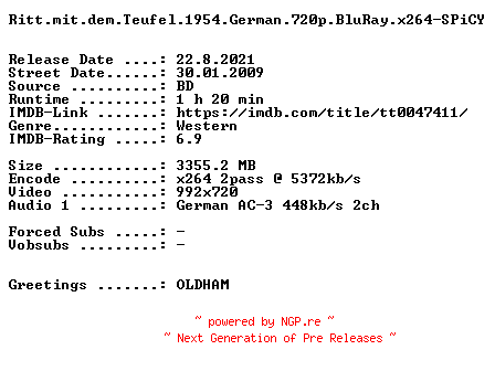 NFO for the release Ritt.mit.dem.Teufel.1954.German.720p.BluRay.x264-SPiCY by SPiCY
