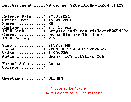 NFO for the release Das.Gestaendnis.1970.German.720p.BluRay.x264-SPiCY by SPiCY
