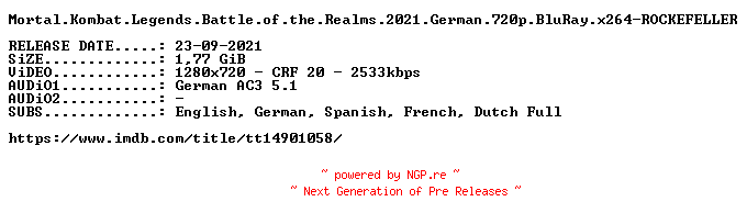 NFO for the release Mortal.Kombat.Legends.Battle.of.the.Realms.2021.German.720p.BluRay.x264-ROCKEFELLER by ROCKEFELLER