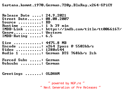 NFO for the release Sartana.kommt.1970.German.720p.BluRay.x264-SPiCY by SPiCY