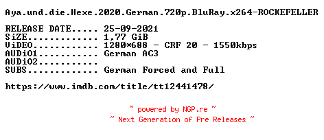 NFO for the release Aya.und.die.Hexe.2020.German.720p.BluRay.x264-ROCKEFELLER by ROCKEFELLER
